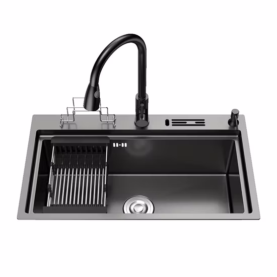 304 Stainless Steel Single Bowl Kitchen Sinks with Dish Rack Over The Sink Adjustable